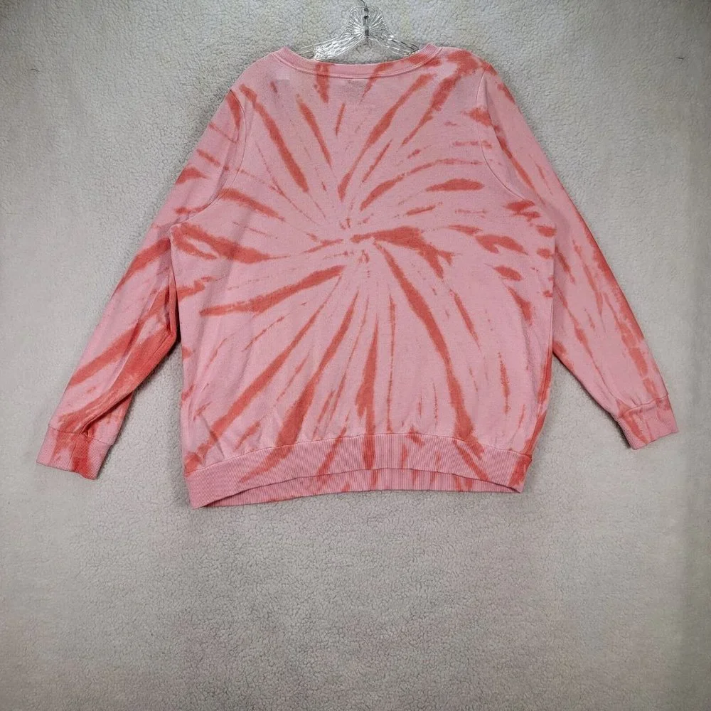 Torrid Pink Tie Dye Le Soleil Sun Moon Classic Round Neck Comfy Pullover Sweater - Picture 10 of 13